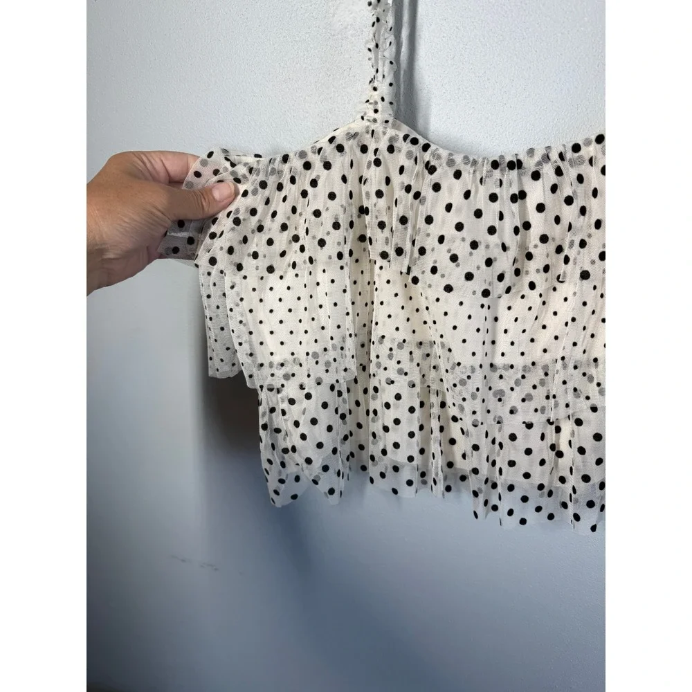 American‎ Eagle Womens Polka Dot Tiered Mesh Crop Top Ruffle Strap Size Large